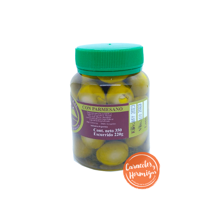 Aceitunas verdes rellenas c/parmesano en oliva &quot;Cuyo Natural&quot; 370gr