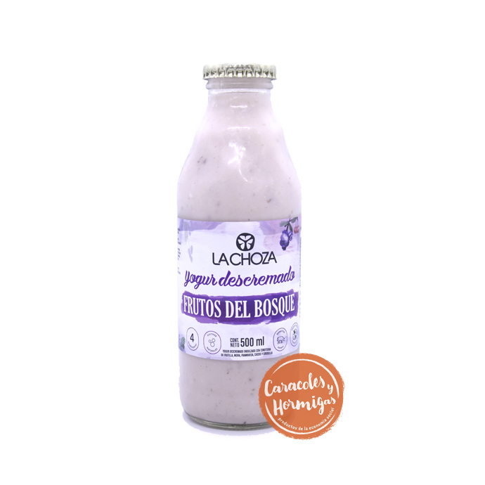 Yogur Frutos del Bosque Descremado &quot;La Choza&quot; botella retornable 500cc