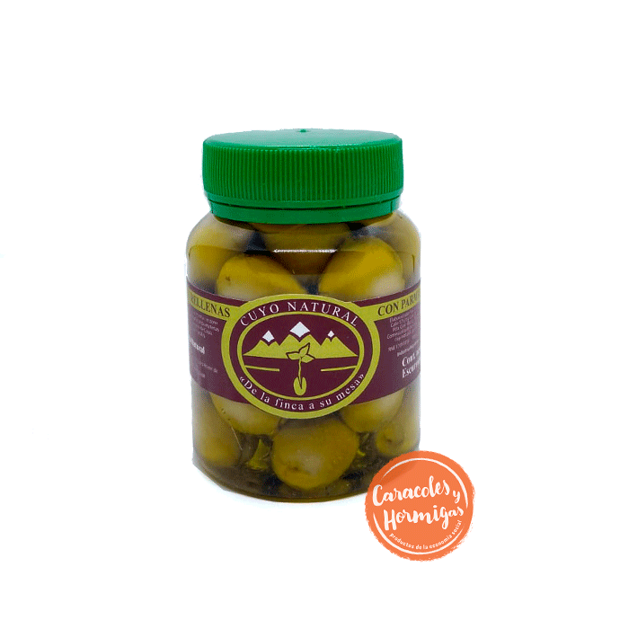 Aceitunas verdes rellenas c/parmesano en oliva &quot;Cuyo Natural&quot; 370gr