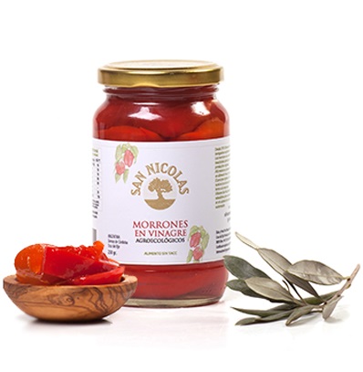 Morrones orgánicos en vinagre &quot;San Nicolas&quot; 250g