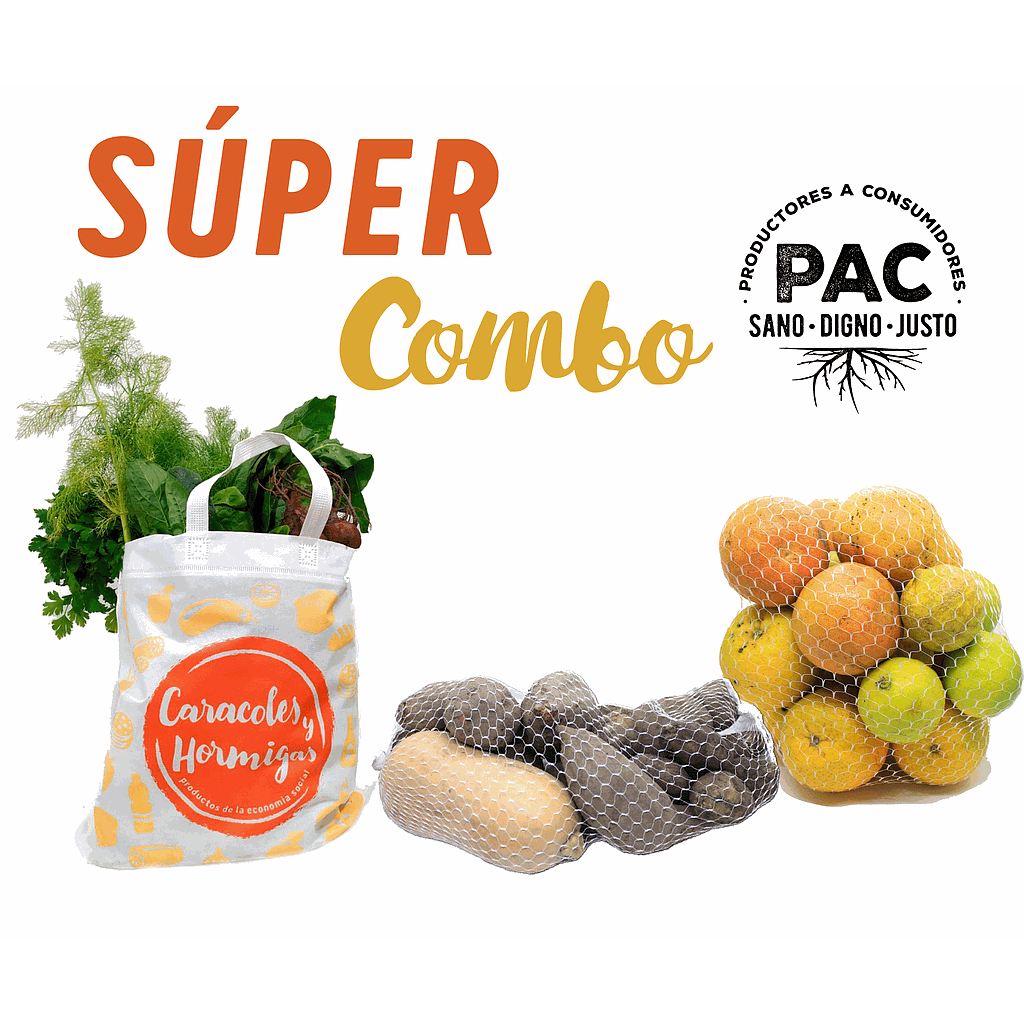 Combo FRUTA Y VERDURA: Bolson de Estacion Agroecológico 5K + Bolson de Pesadas 3K + Bolson de Citricos agroecologicos 3K