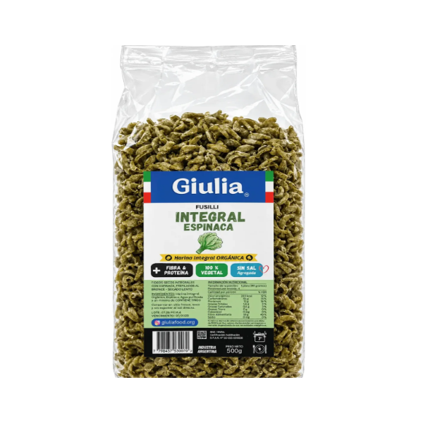 Fideos Fusilli con espinaca "Giulia" 500g - con harina integral organica