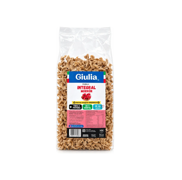 Fideos Fusilli con morron "Giulia" 500g - con harina integral organica